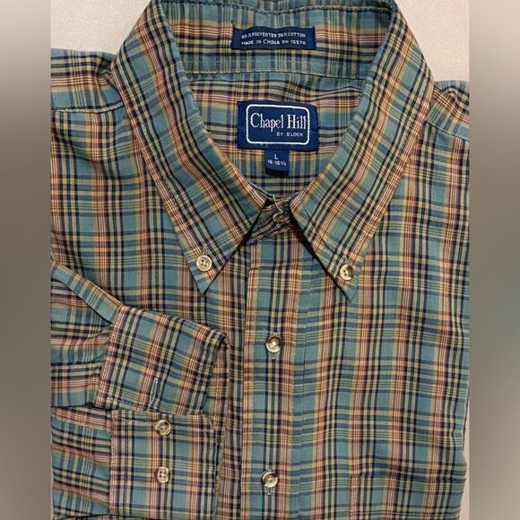 Other - CHAPEL HILL by BLOCK Men's Plaid Button-Down Shirt in Blue and Tan